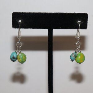🌵 Beautiful Silver & Natural Turquoise Stone Dangle Earrings – 1 3/8" Boho